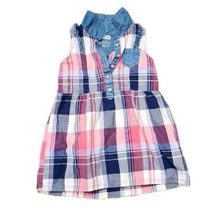 LEVI'S Girls Plaid Denim Dress Pocket Button 3T